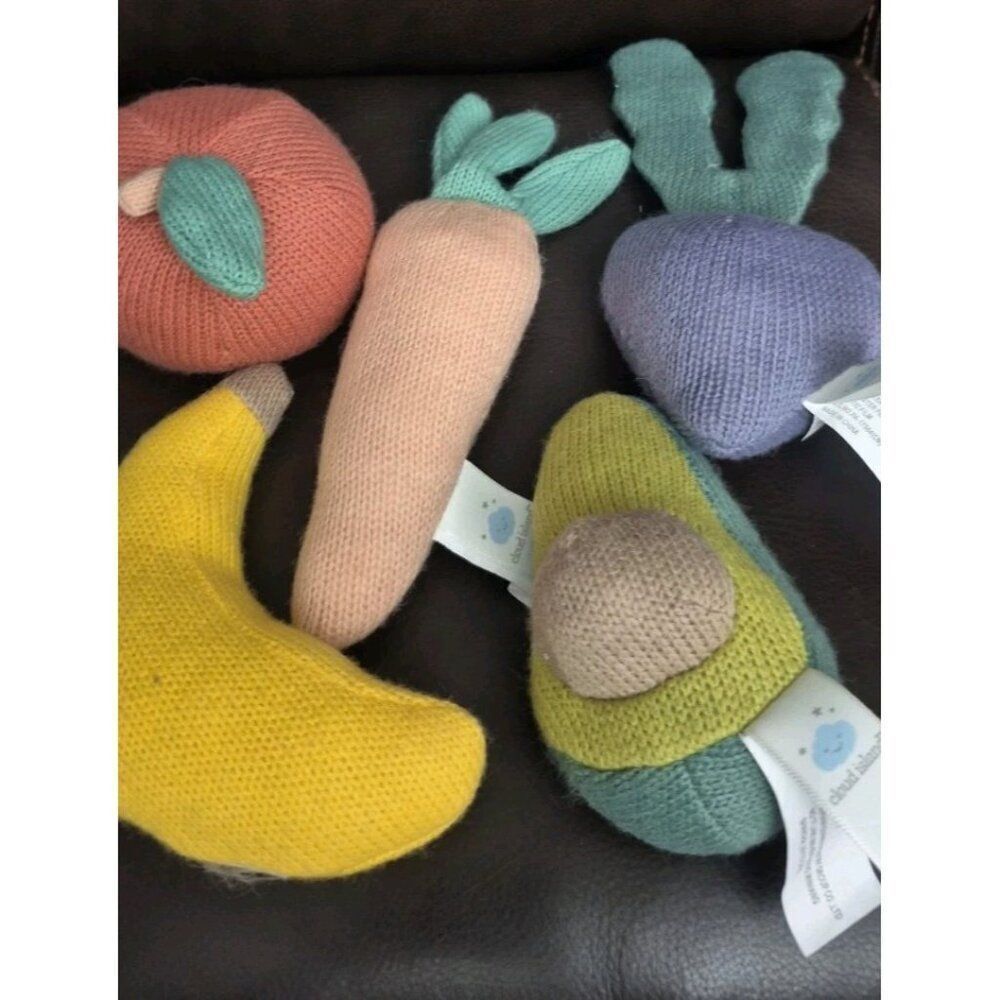 Set Of (5) Cloud Island Fruits & Vegetable Plush Toy Pretend Play Rattles